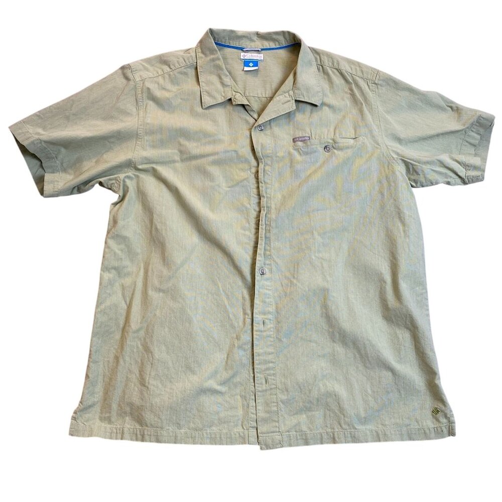 Columbia Mens Shirt XL Green Short-Sleeve Button-Up Cotton Blend Casual Outdoor